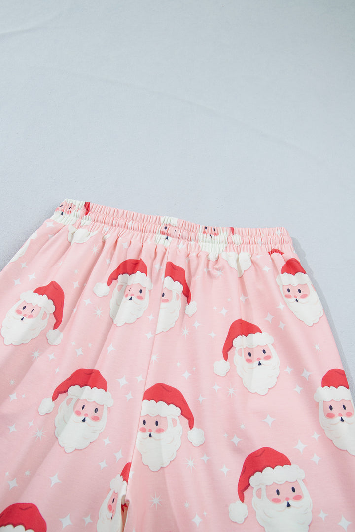 Pink Abstract Santa Pattern Long Sleeve Two Piece Shift Lounge Set