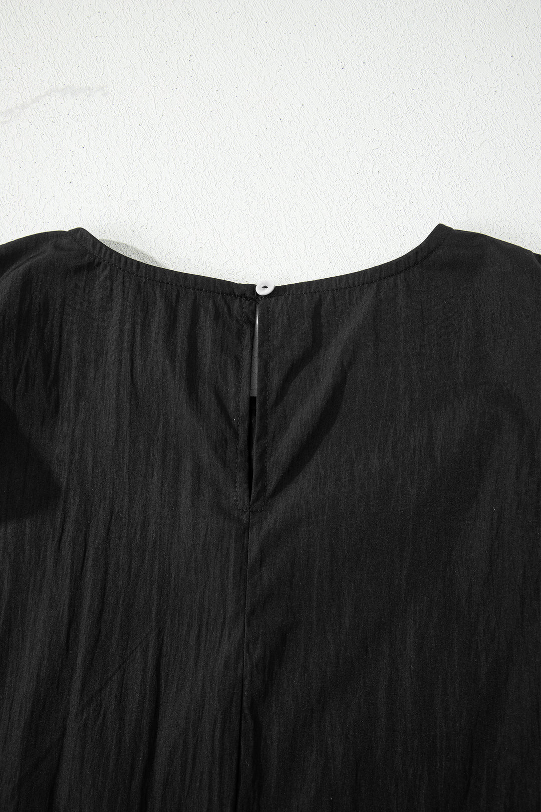 Black Contrast Trim Dual Ruffle Short Sleeve Textured Blouse