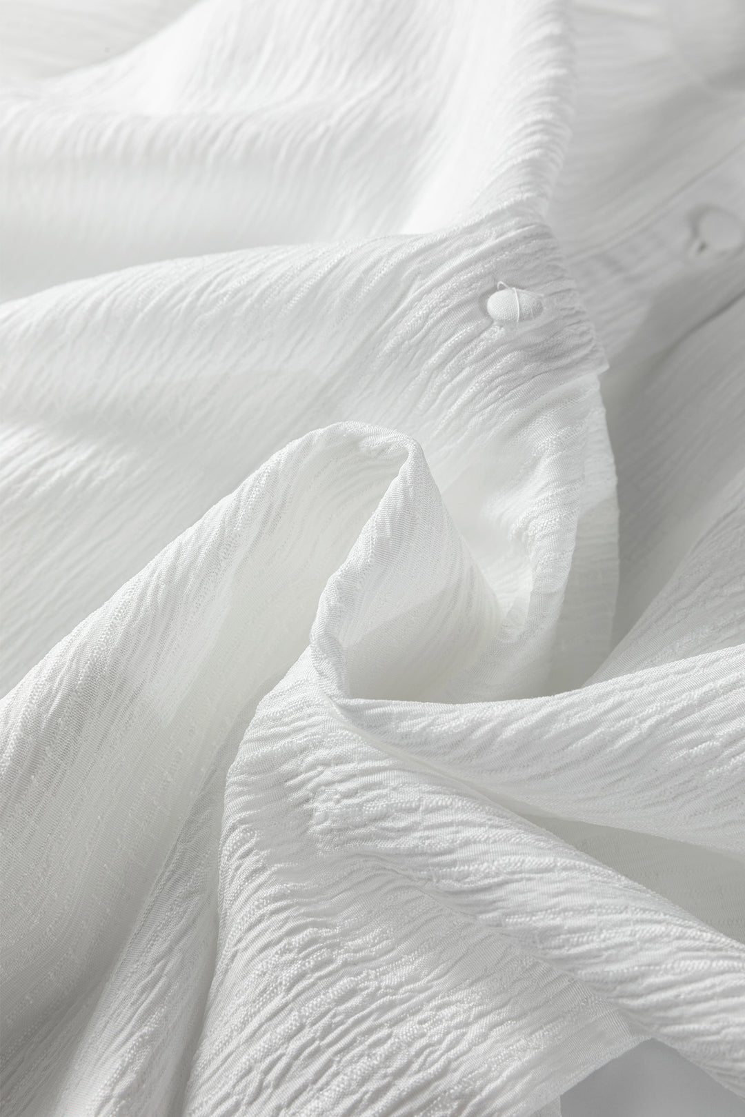 White Crinkled Texture Lantern Sleeve Button Down Loose Shirt