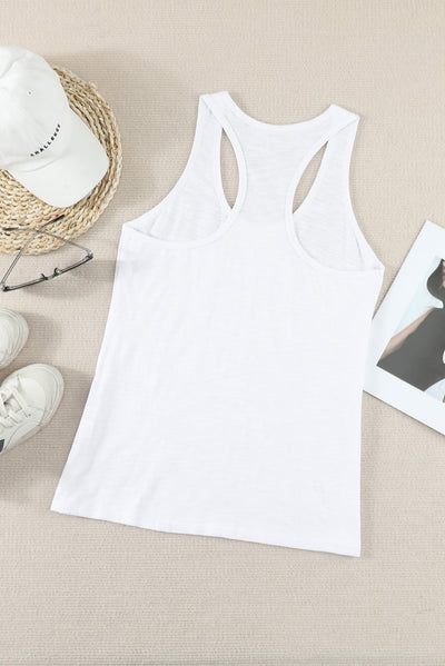 White Scoop Neck Basic Solid Tank Top