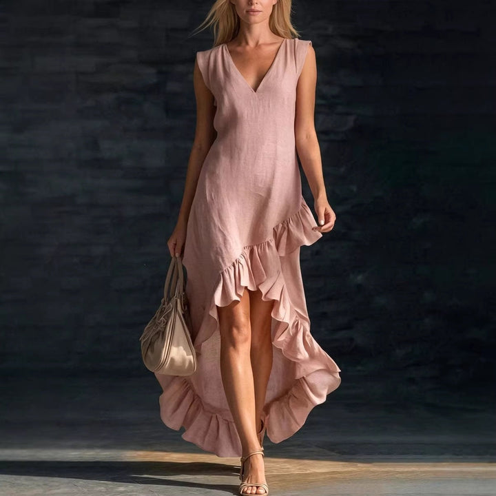 Sleeveless V-Neck Ruffle Hem Maxi Dress – Women&