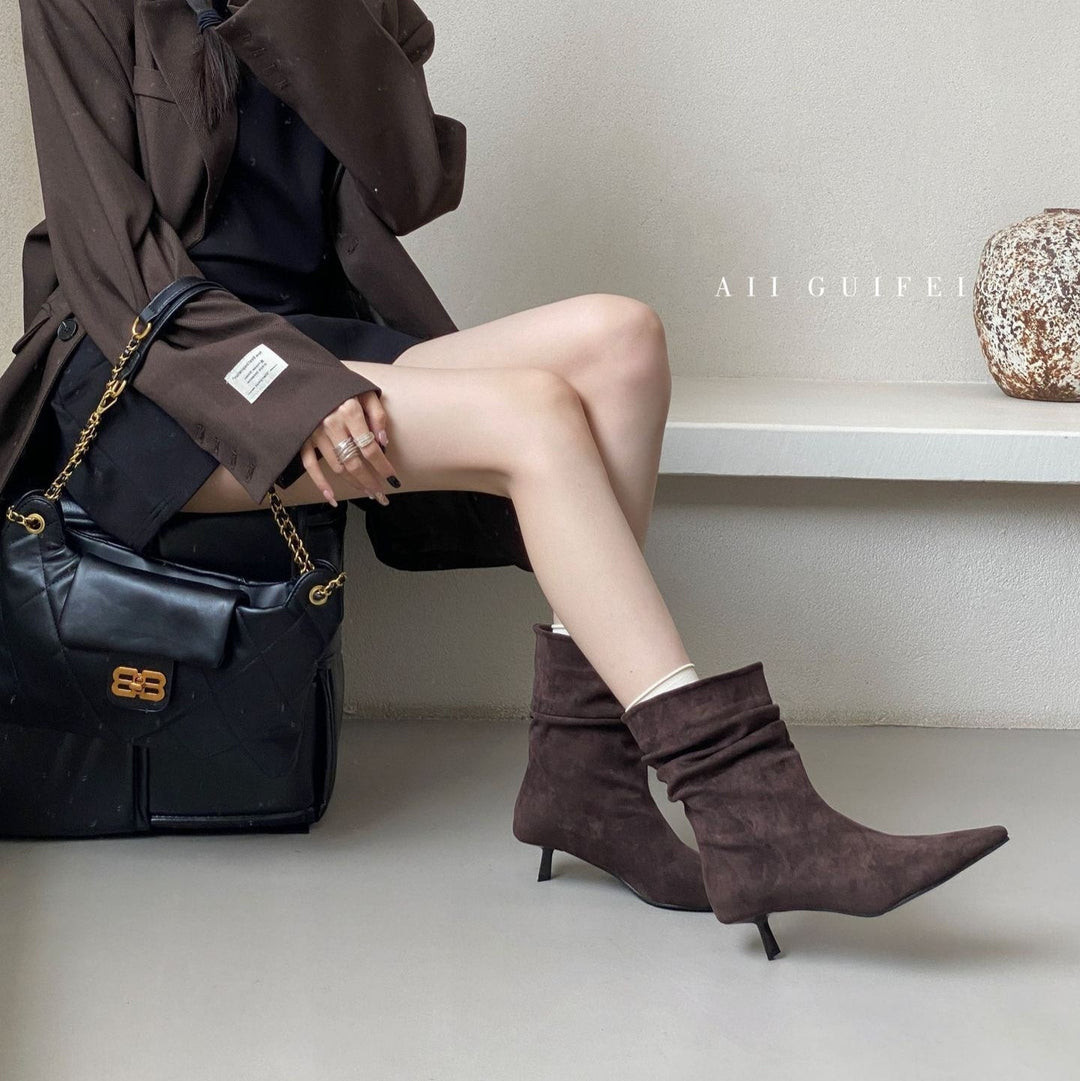 Pointed Toe Mid-Calf High Heel Boots for Women