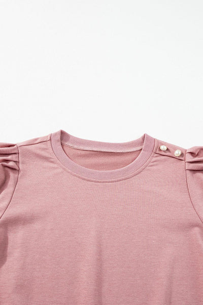 Rose Tan Button Tab Detail Long Sleeve Top