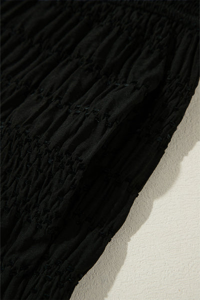 Black Textured Wide Smocked Waist Loose Pants