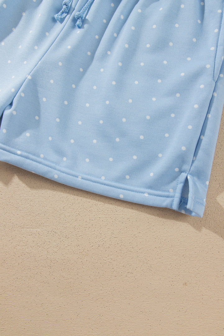 Pink Polka Dot Printed Oversized Hoodie Casual Shorts 2pcs Set