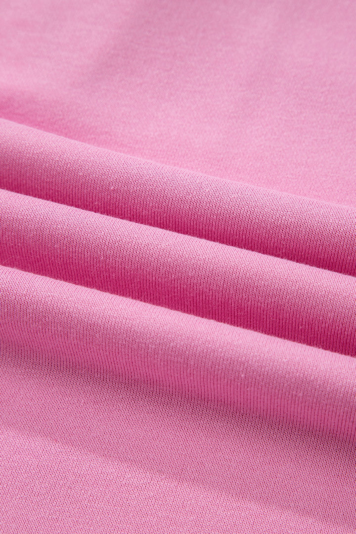 Bright Pink Polo Collar V Neck Pullover and Drawstring Sweatpants Set