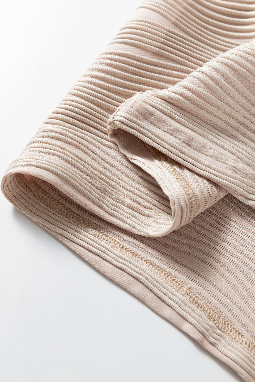 Parchment Solid Color Textured Zip V Neck Pullover Sweatshirt