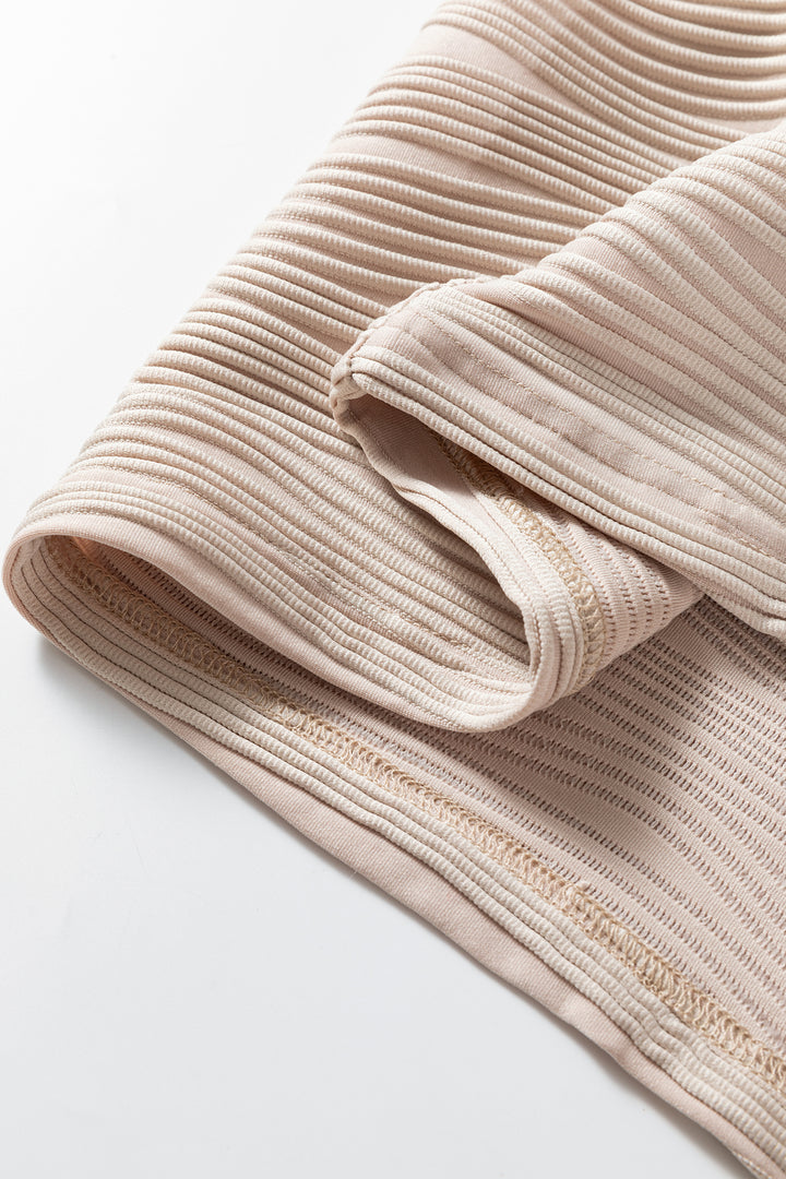 Parchment Solid Color Textured Zip V Neck Pullover Sweatshirt