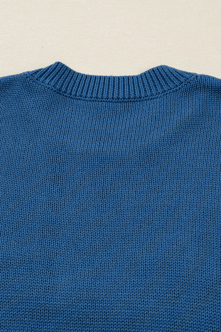 Dusk Blue Howdy Embroidered Graphic Western Sweater