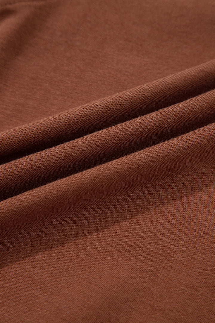 Chestnut Raw Seam Detail Solid Color Long Sleeve Top