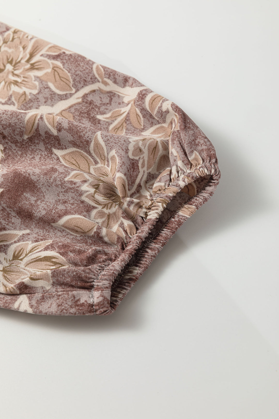 Brown Floral Print Smocked High Waist Long Sleeve Maxi Dress