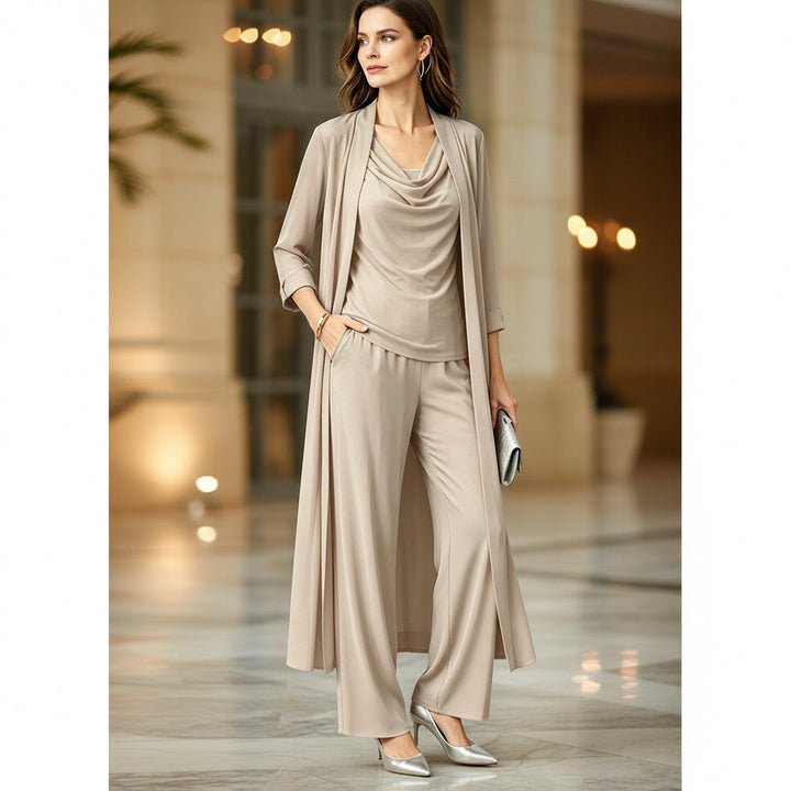 Long Sleeve Swing Collar Cardigan &amp; Wide-Leg Pants Three-Piece Set