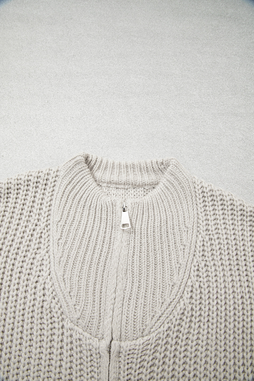 Jet Stream Solid Color Short Sleeve Zipper Knit High Neck Sweater