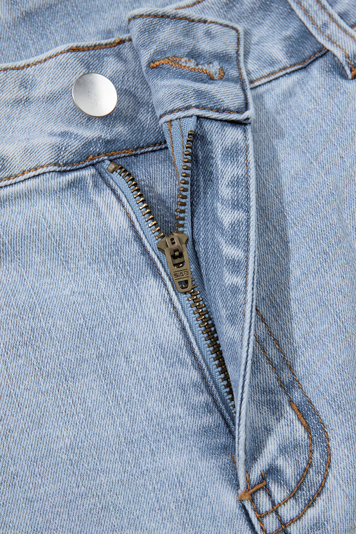 Beau Blue Solid Paneling Loose Fit Plus Size Jeans
