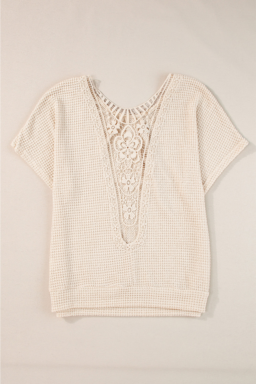 Oatmeal Guipure Lace Patch Textured T-shirt