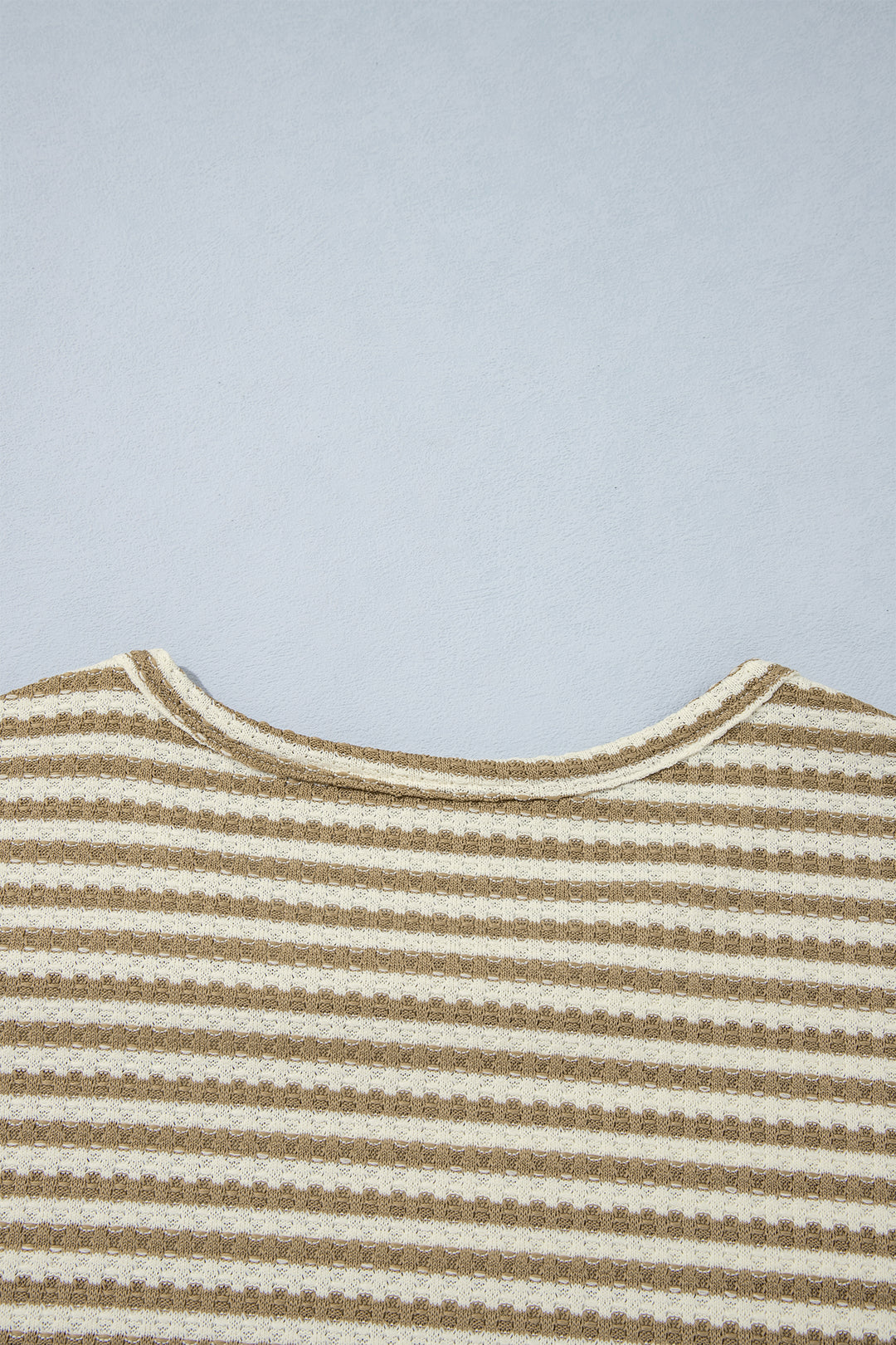 Brown Stripe Textured Knit Long Sleeve Top Elastic Waist Shorts Casual Outfit