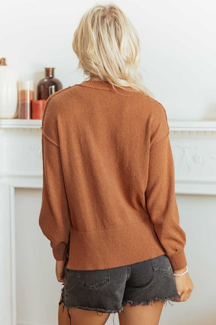 Brown Oversized Drop Shoulder Round Neck Christmas Sweater