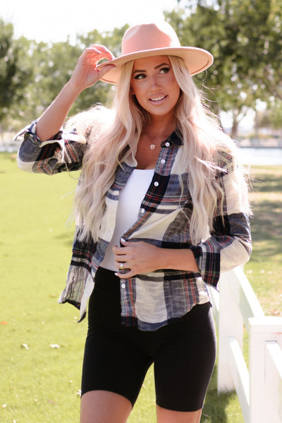 Blue Distressed Raw Edge Plaid Print Shirt