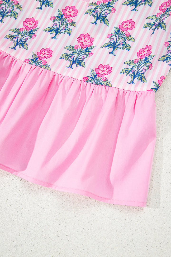 Theodora Patchwork Ruffle Hem Blouse