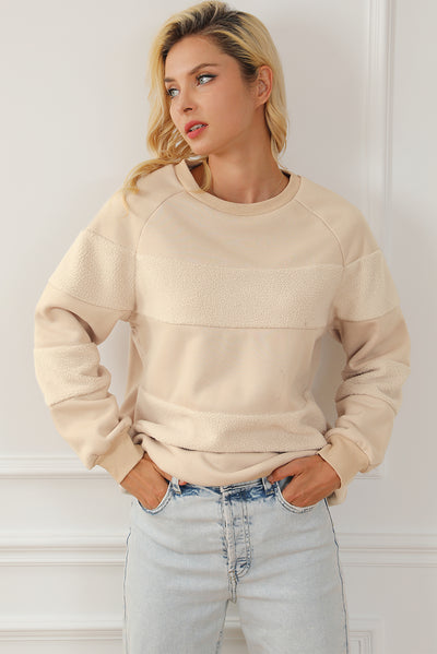 Oatmeal Contrast 2-tone Patchwork Raglan Sleeve Sweatshirt