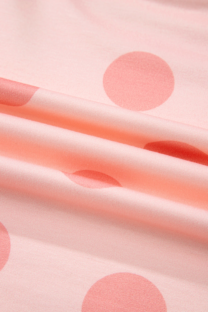 Sky Blue Polka Dot Print Drop Shoulder Pullover Drawstring Shorts Set