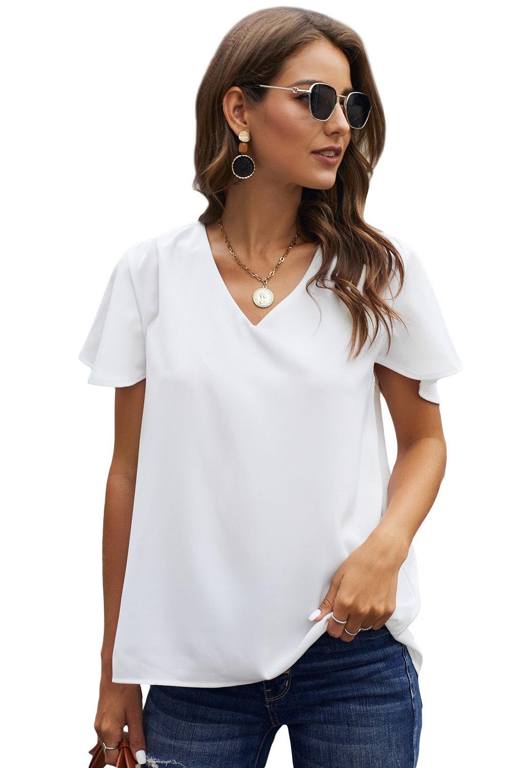 White V Neck Short Sleeve Tee