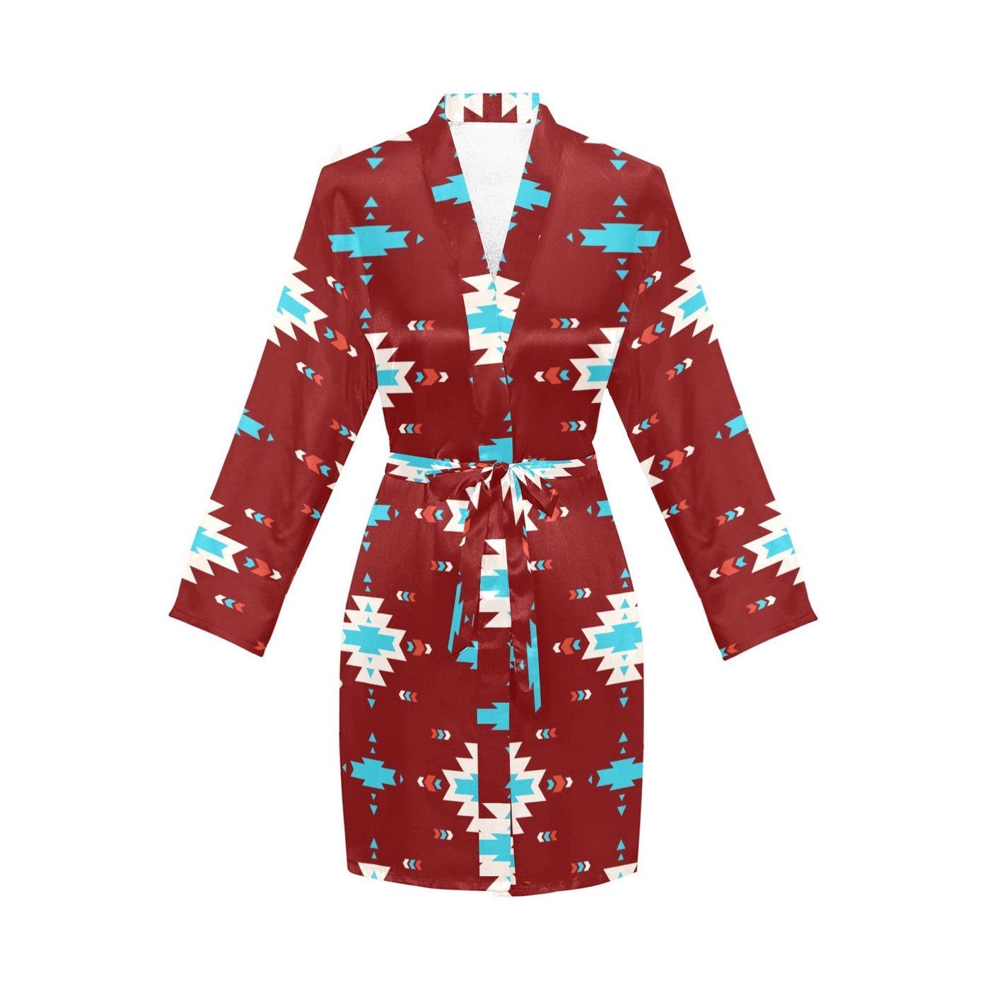 Burgandy Aztec Women's Belted Satin Feel Dressing Lounge Robe