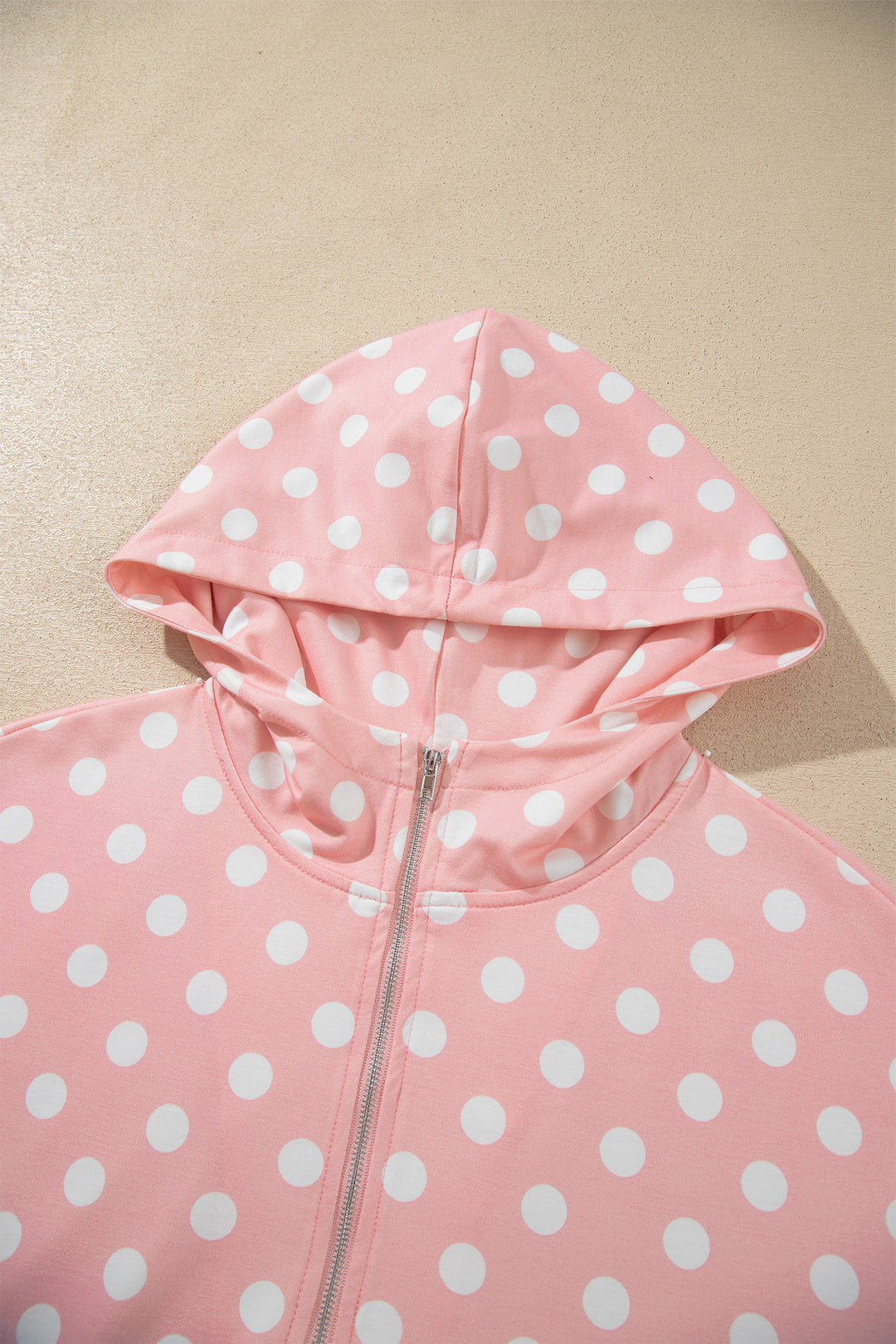 Khaki Polka Dot Hooded Long Sleeve Top Casual Mini Skort Set
