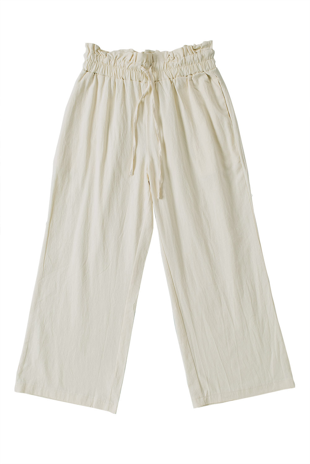 Khaki Paperbag Waist Straight Leg Cropped Pants