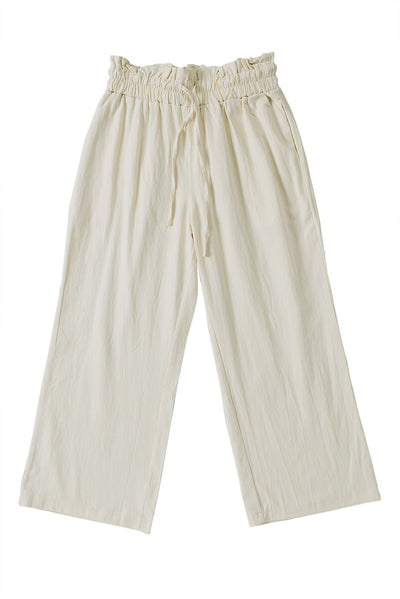 Khaki Paperbag Waist Straight Leg Cropped Pants