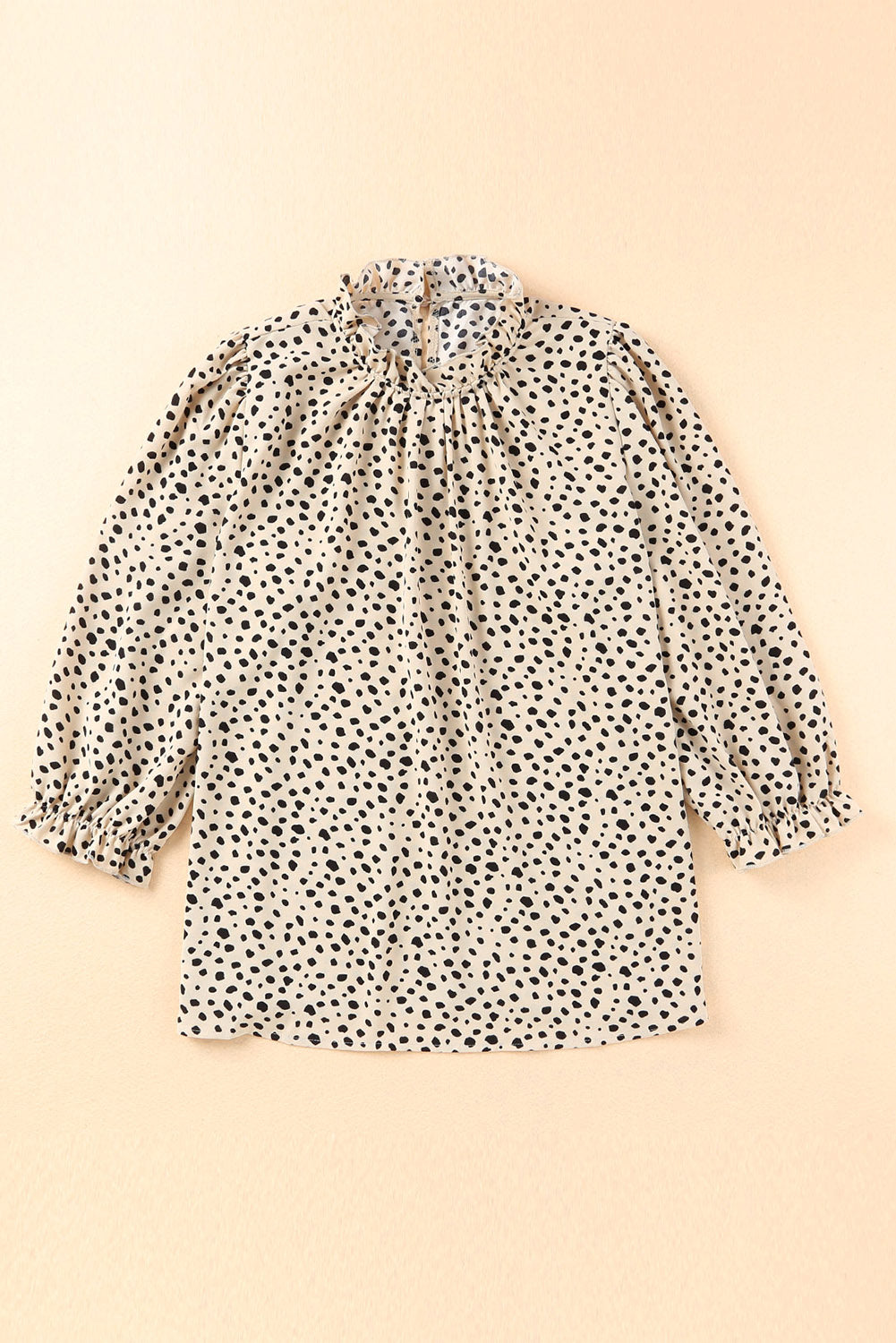 Khaki Frilled Neck 3/4 Sleeves Cheetah Blouse