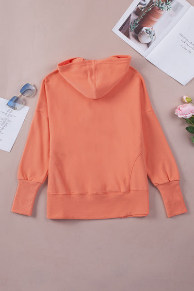 Orange Batwing Sleeve Pocketed Henley Hoodie