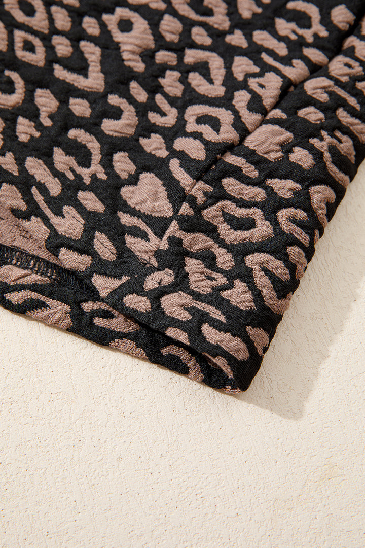 Black Leopard Print Bubble Sleeve Shift Mini Dress