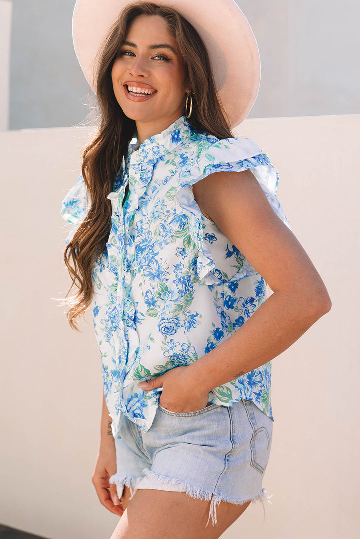 Tiana Floral Ruffle Sleeve Button Up