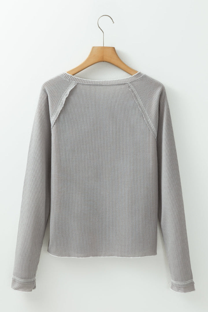 Daisy Textured Round Neck Long Sleeve Top
