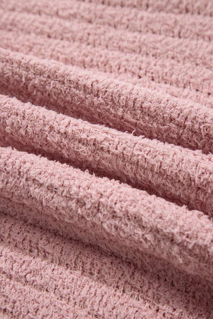 Light Pink Open Front Soft Fuzzy Ribbed Sweater Cardigan