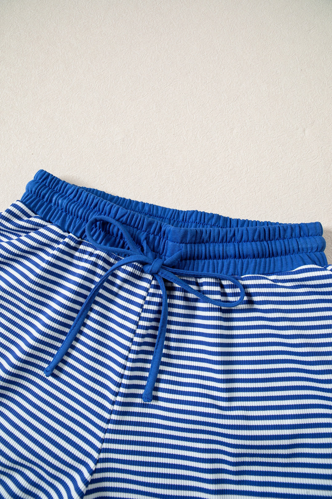 Brown Stripe Oversized Long Sleeve Top Drawstring Loose Shorts 2pcs Set