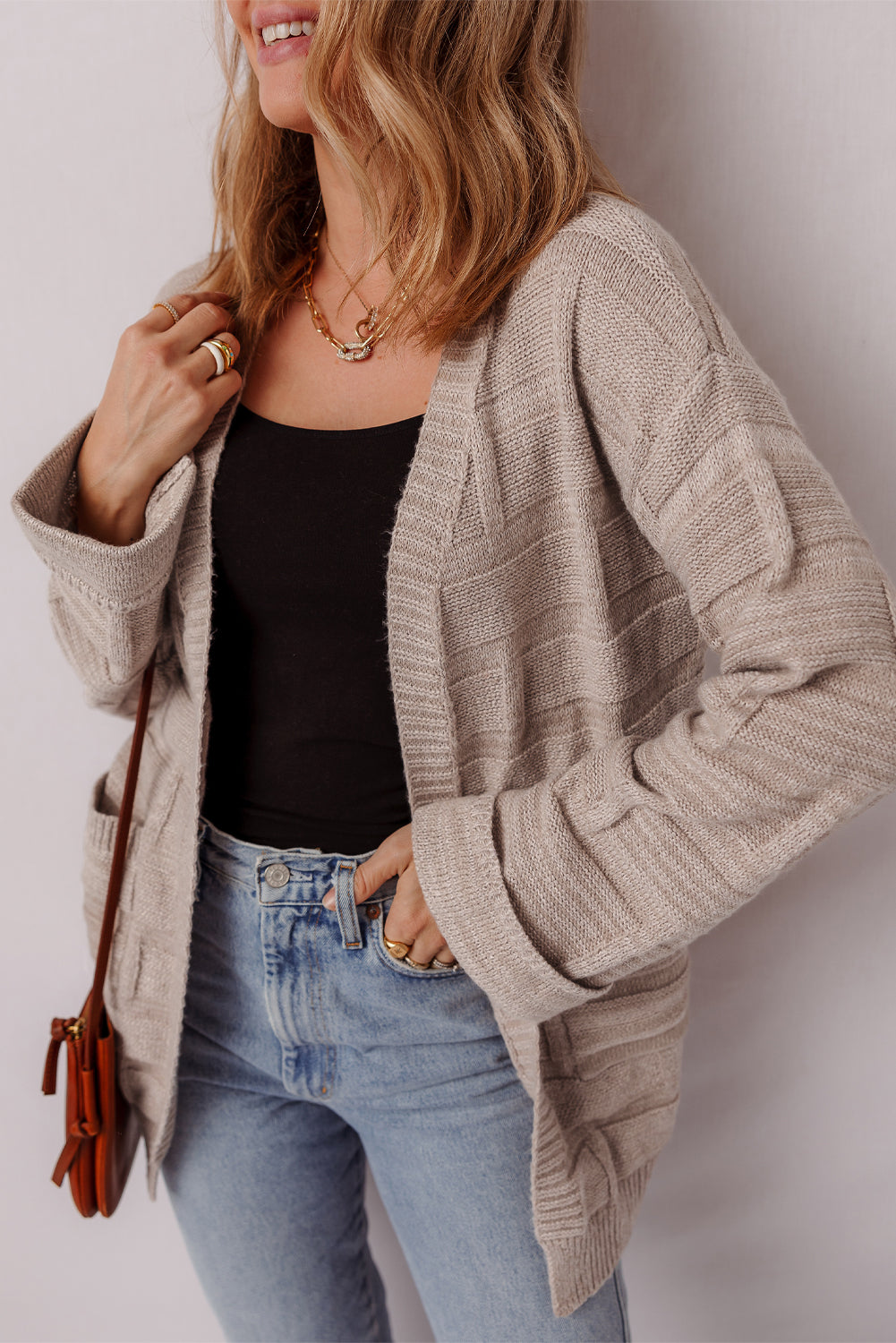 Athena Knit Open Front Chic Cardigan with Pockets