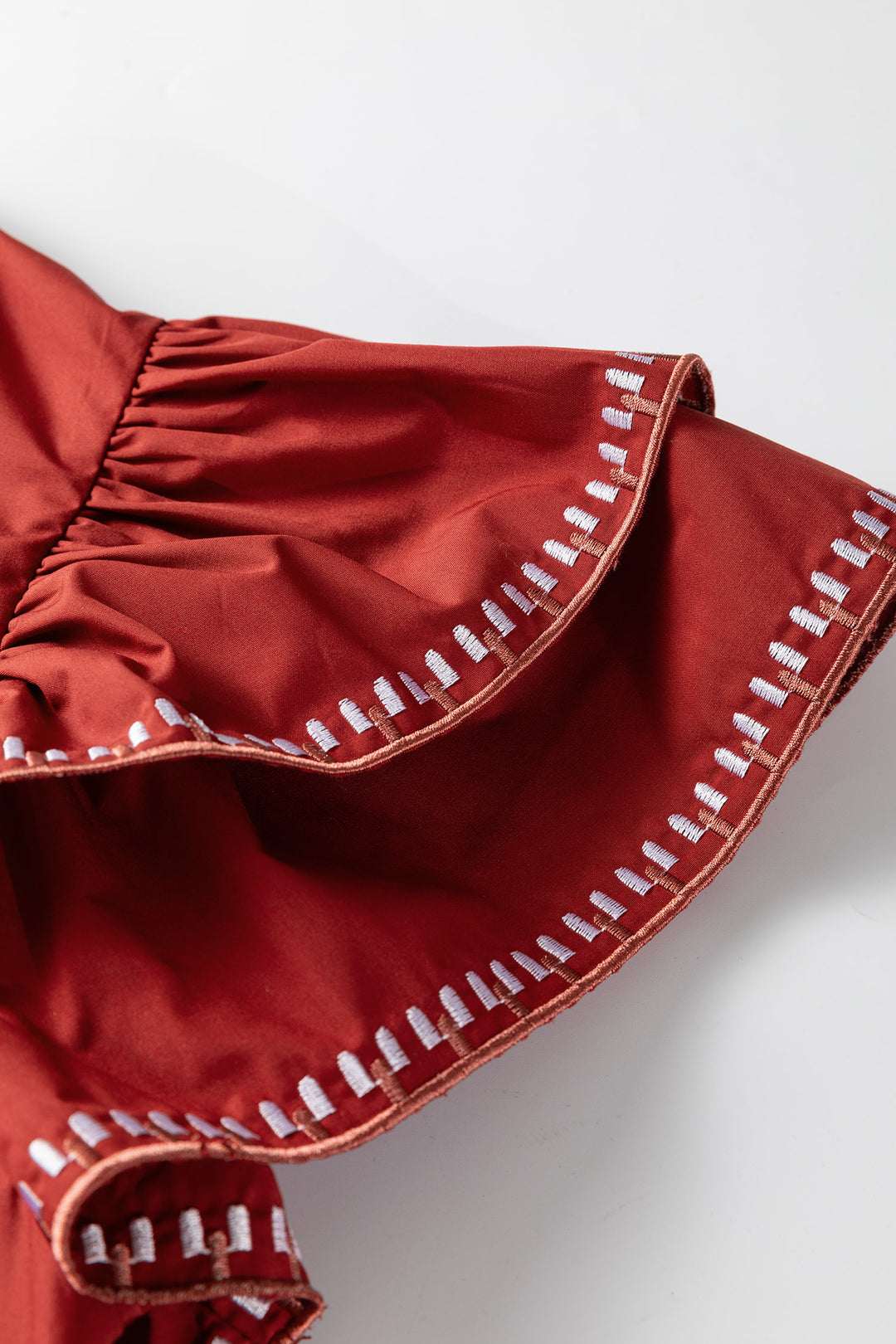 Clay Contrast Trim Flutter Sleeve V Neck Blouse