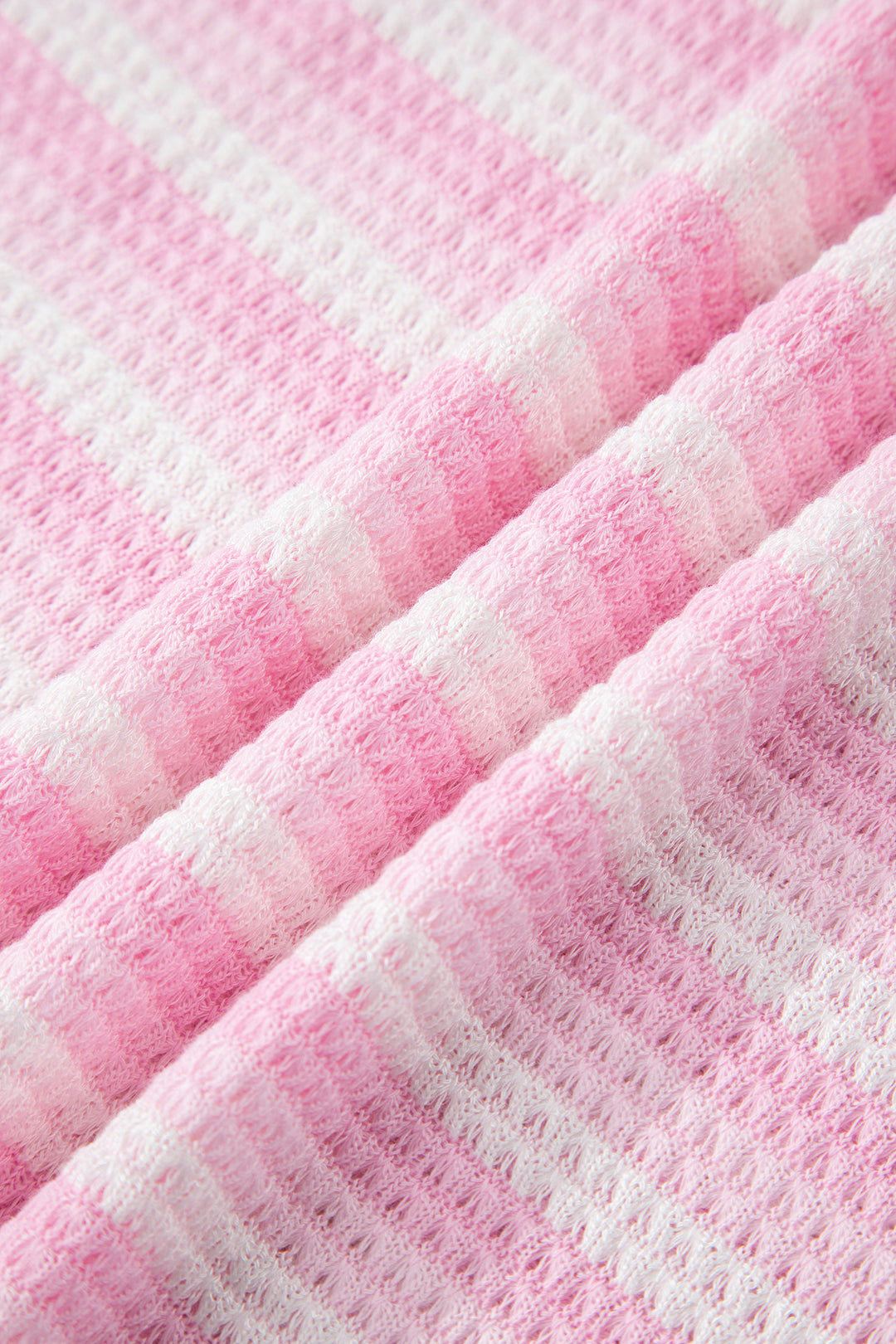 Pink Striped Print Waffle Knit T Shirt
