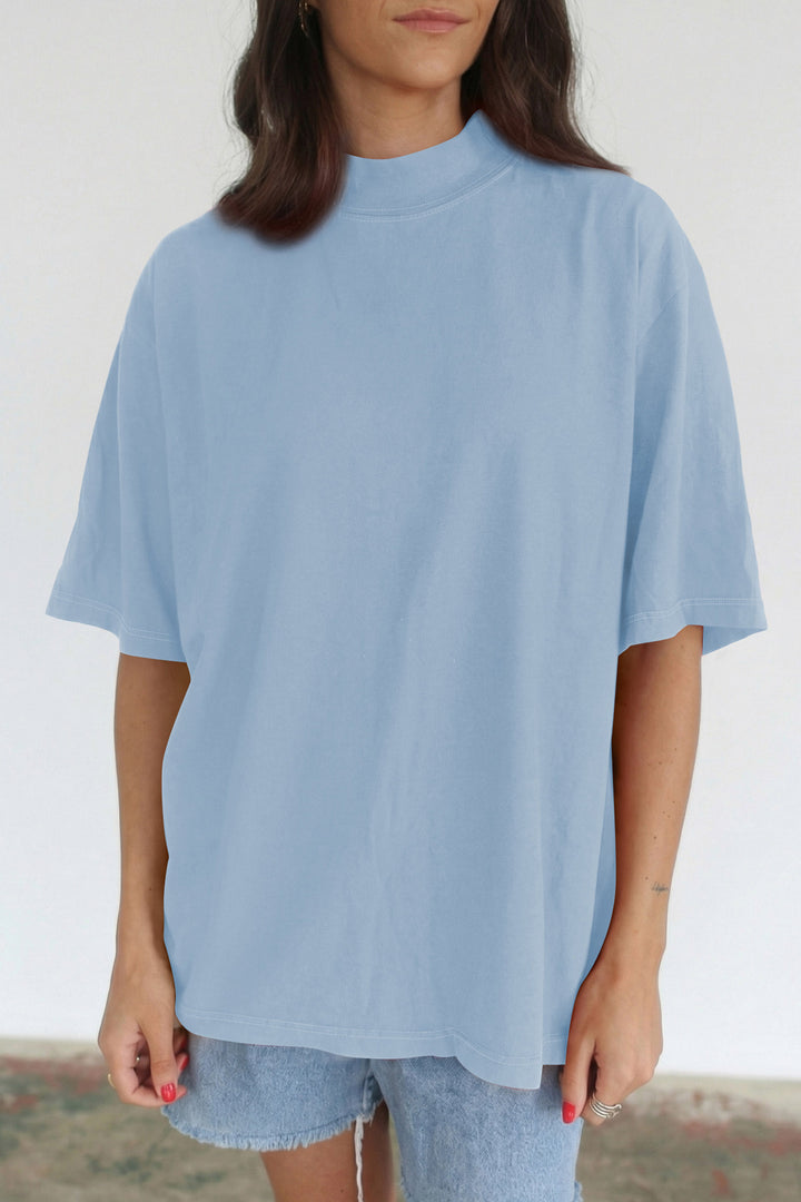 Black Solid Color High Neck Oversize Tee