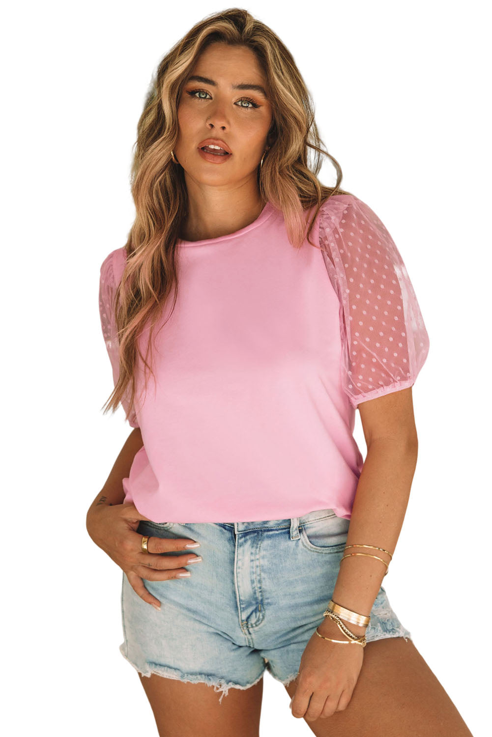 Pink Tulle Puff Sleeve Top