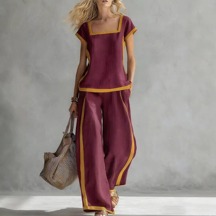 Solid Color Shirt &amp; Wide-Leg Trousers Two-Piece Set