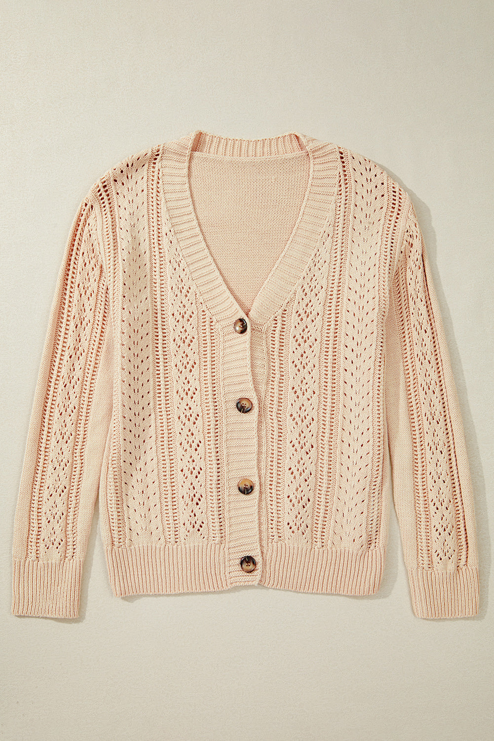 Beige Open Knit Drop Shoulder Sweater Cardigan