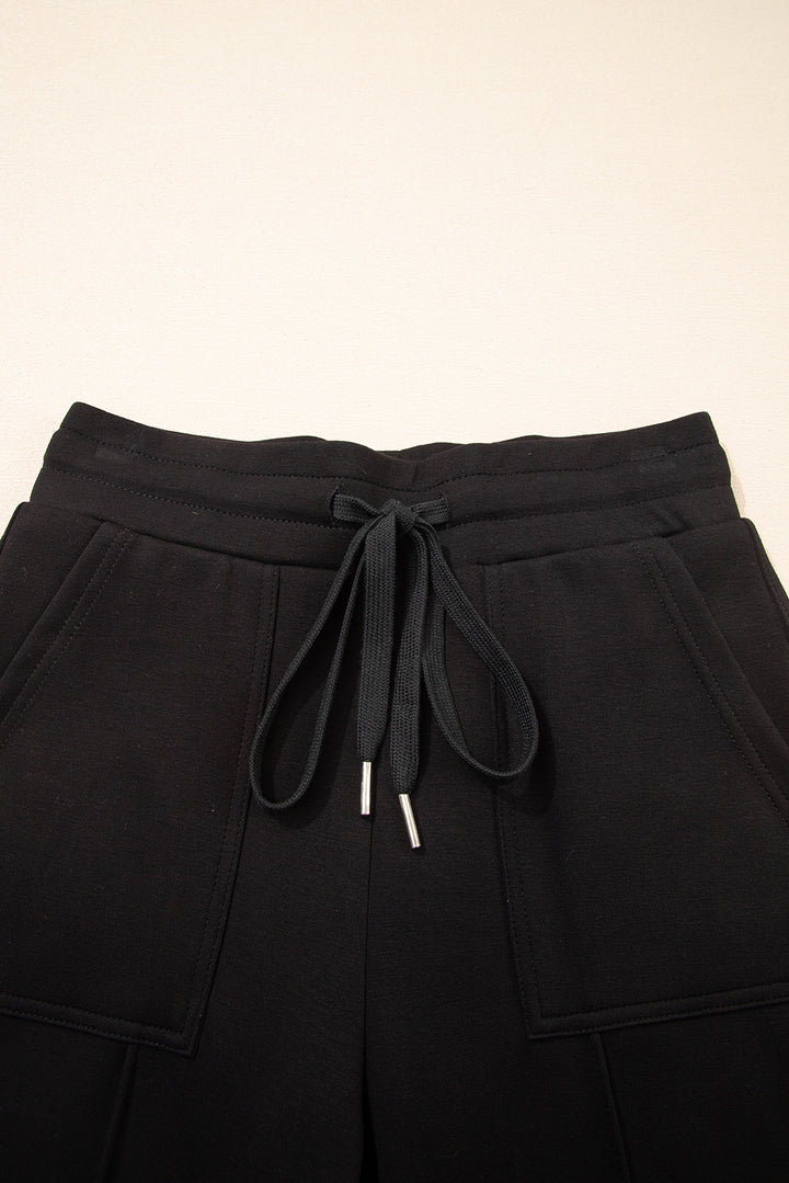 Black Exposed Seam Detail Skinny Drawstring Jogger Pants
