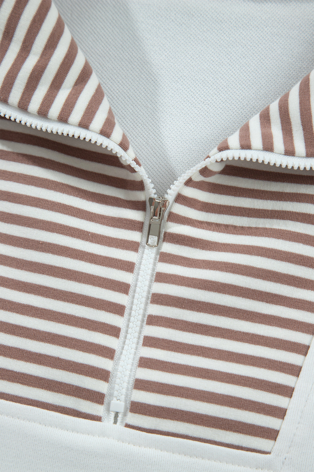 Khaki Stripe Color Block Patchwork Long Sleeve Top Drawstring Shorts Set