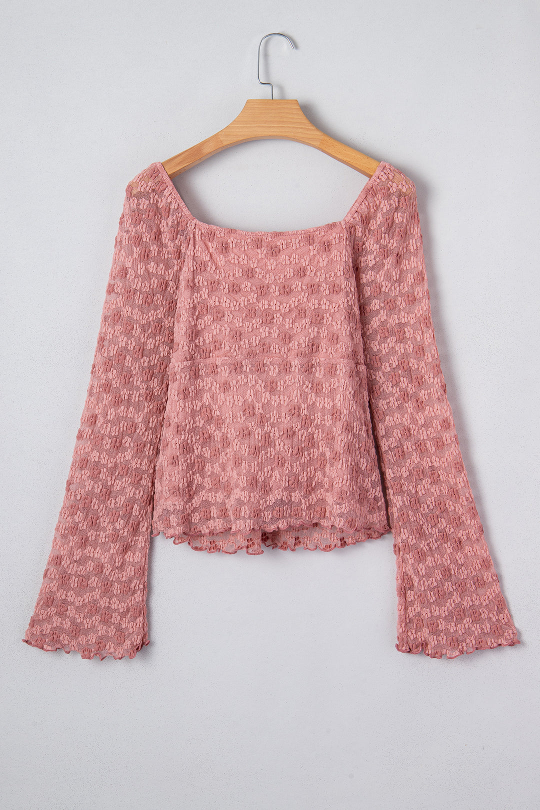 Peach Blossom Drawstring Knot Detail Floral Lace Blouse