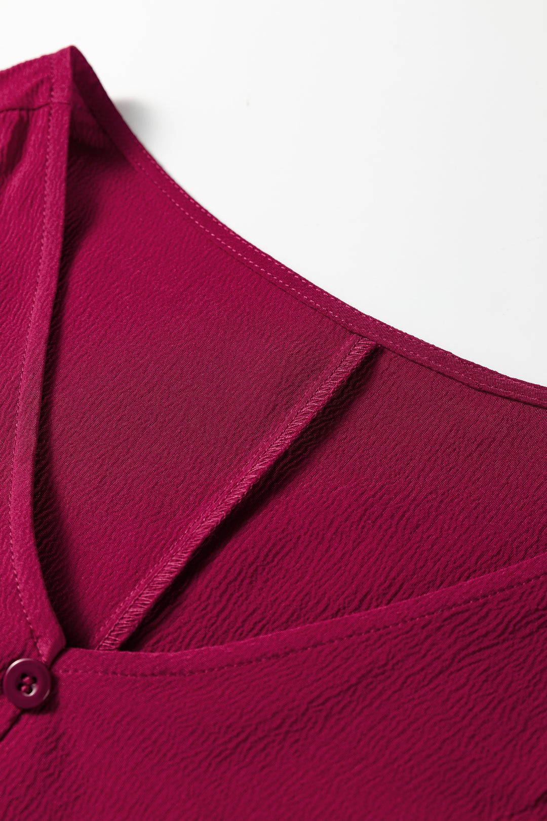 Burgundy Solid Long Sleeve Button V Neck Tiered Maxi Dress