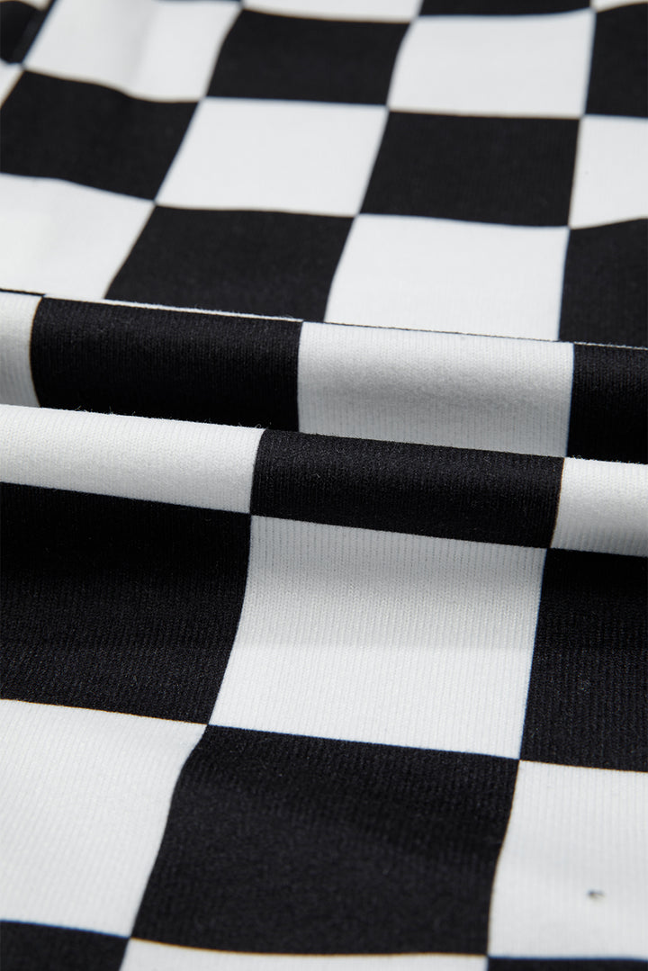 Black Checkerboard Flap Pocket Button Front Shacket