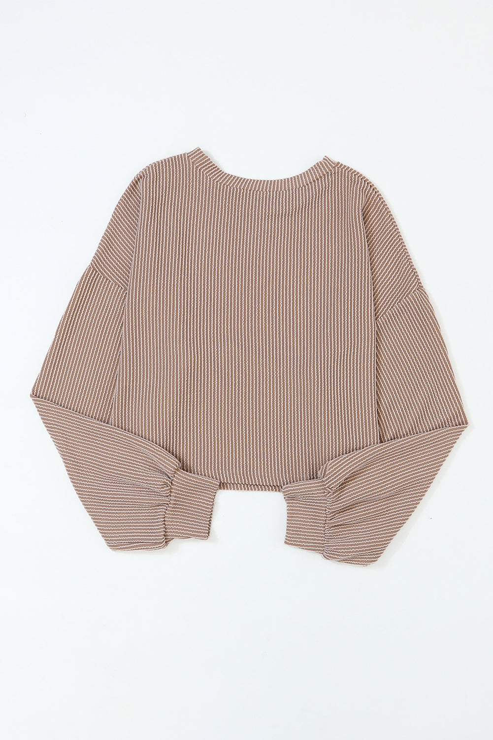 Khaki Cording Drop Shoulder Puff Sleeve Casual Long Sleeve Top